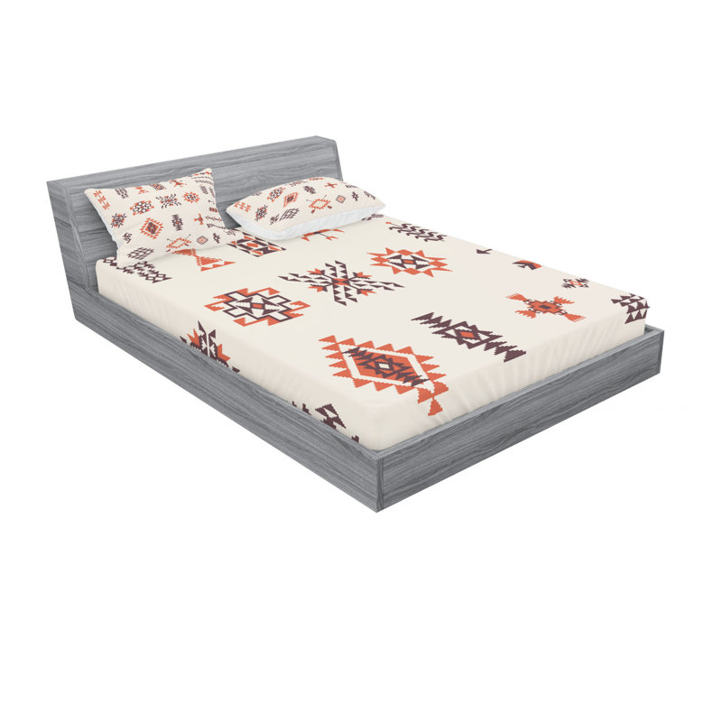 Microfiber Geometric Sheet Set, Full/Double Sheet Set with Fitted Sheet
