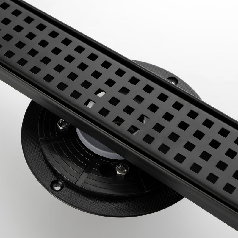 27.9 In.  Linear Grid Shower Drain With Leveling Feet And Flange In Matte Black