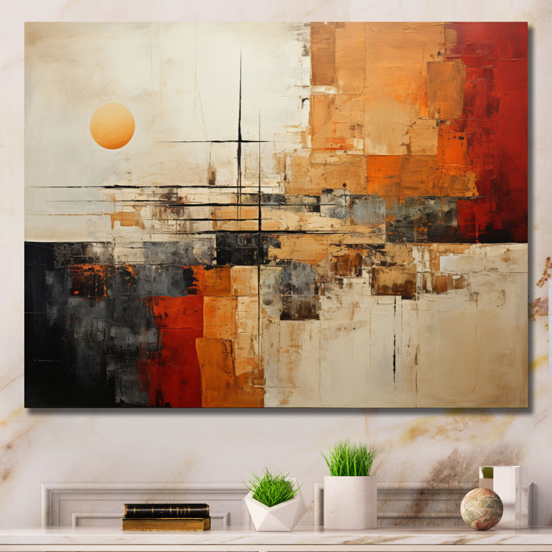 Décoration murale orange orange beige amérindien - paysages abstraits, H 24 po x l 32 po x P 1 po, Toile tendue
