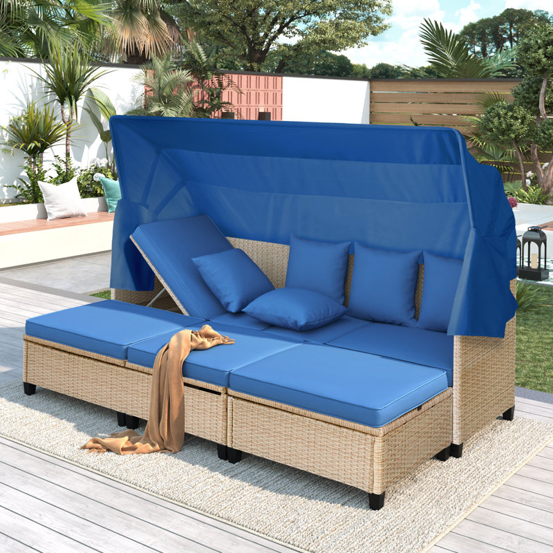 Lit de jour d'extérieur en osier 45,33 "de large avec auvent, Bleu