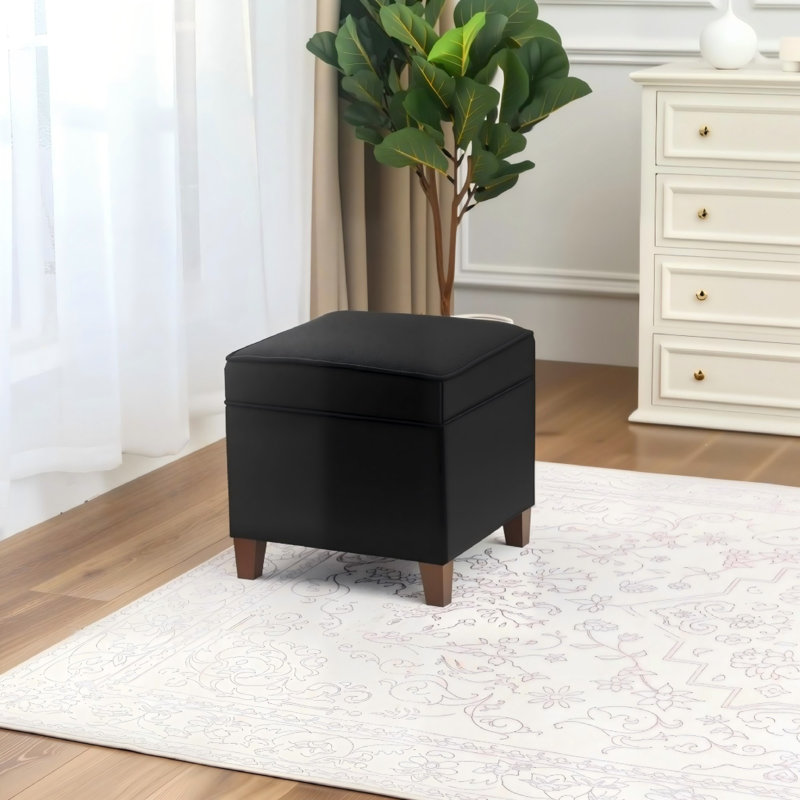 Repose-pieds carré avec rangement 17,5 po, Mélange de lin noir