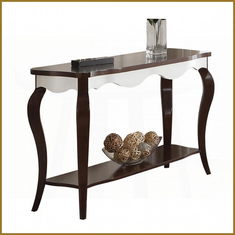 Noyer classique & amp; Table basse blanche avec pieds en cabriole gracieux, plateau stable pour la décoration et amp; Service