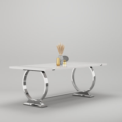 Luxury 80 Inch White Dining Table With U-Shaped Base