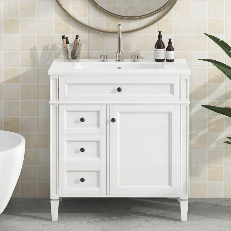 Meuble-lavabo 30 po avec lavabo supérieur, Noir, Blanc