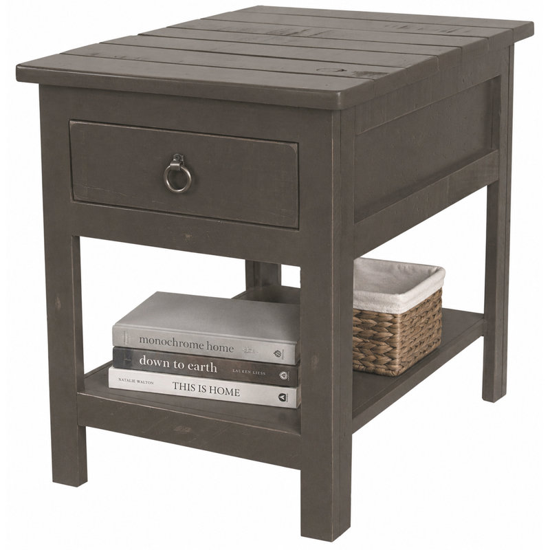 Canales Solid Wood End Table with Storage, Rustic Gray
