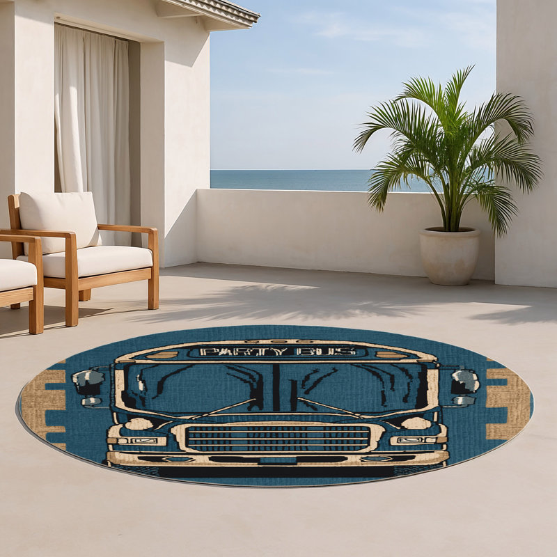 Transportation Gray Indoor and Outdoor Area Rug, Round 5'