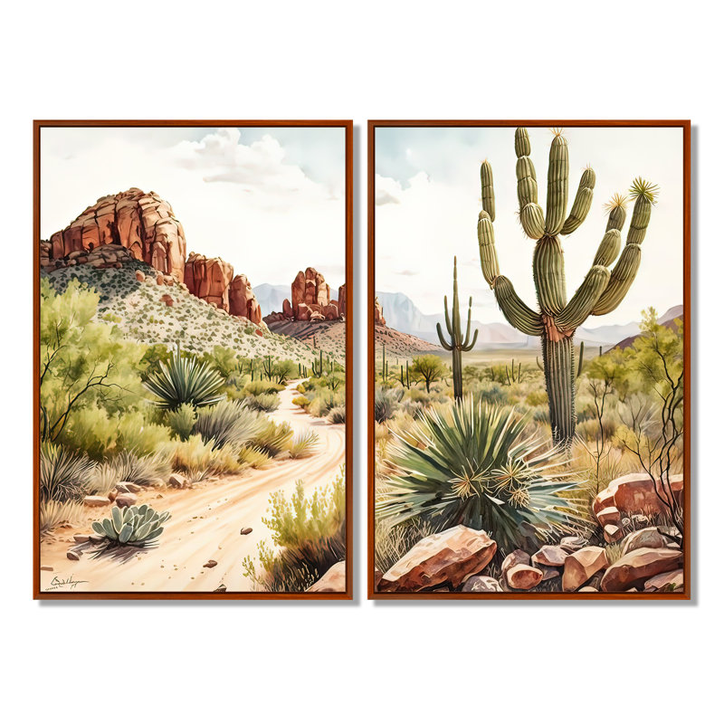 Arizona Desert Scenery II - Western Large, art mural 2 pièces, H 36 po x l 48 po, Impression encadrée flottante, Brun