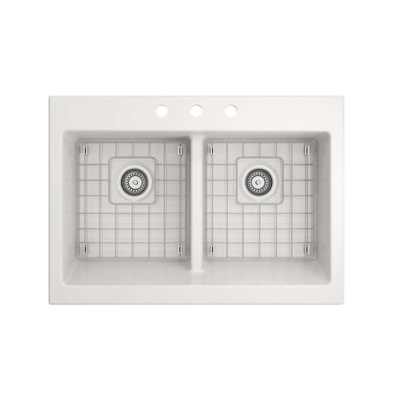 Nuova 34'' L Double Basin Kitchen Sink, White