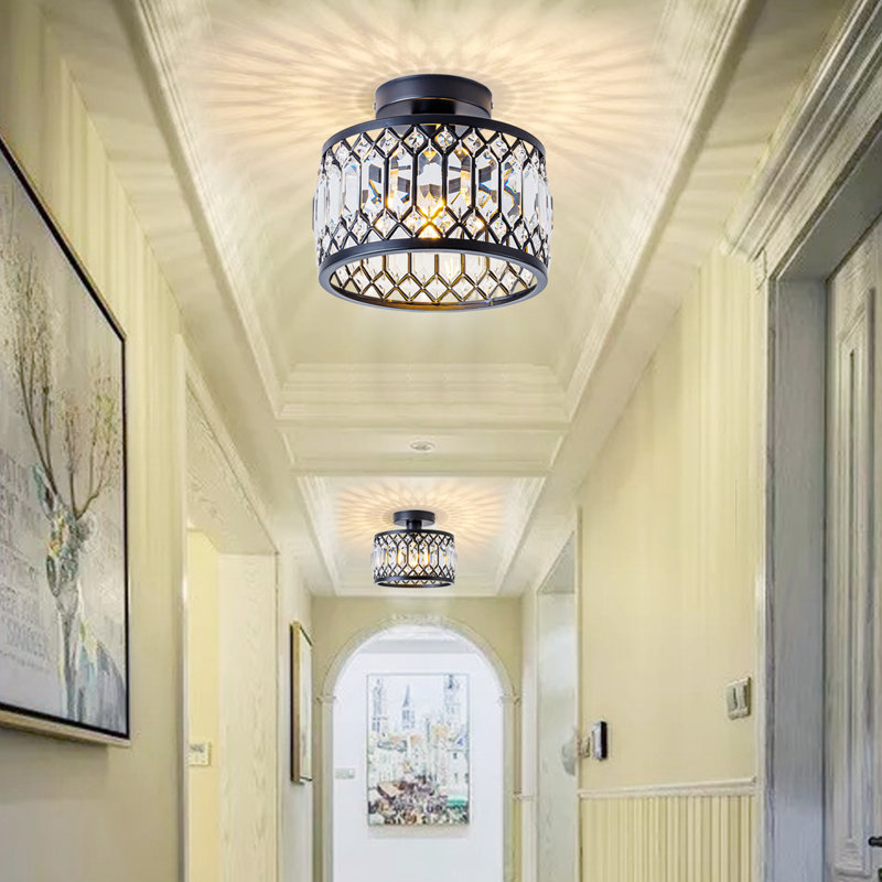 1-light Semi Flush Mount Ceiling Light, Black