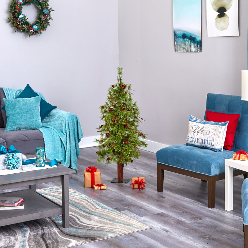Lighted Artificial Pine Christmas Tree, 4' H
