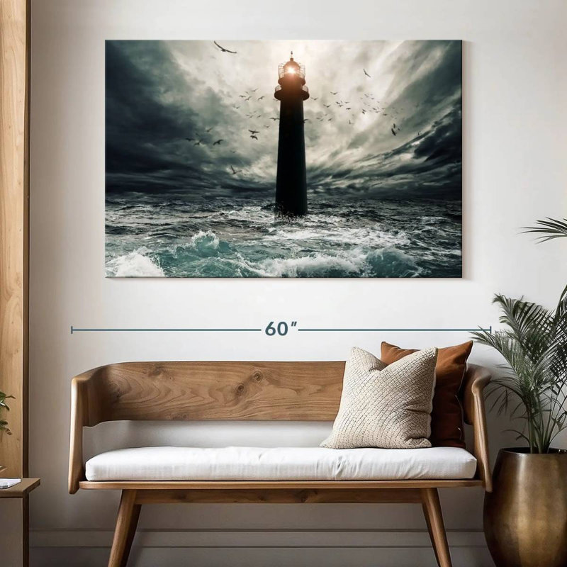 Lighthouse in the storm Aletra, H 34 po x l 51 po