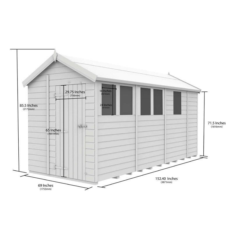 6ft x 13ft Apex Shed - Single Door with Windows