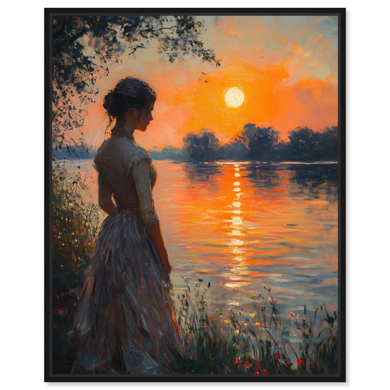 «Sunset Pond» par Art Remedy, Noir, H 21 po x l 17 po, Cadre flottant