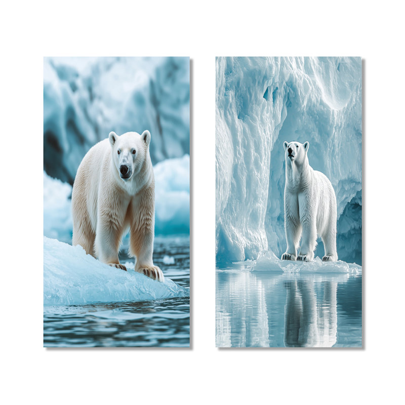 Ours polaire au bord de l'iceberg I - ensemble de 2 décorations murales en métal surdimensionné de la faune, 32" H x 32" W