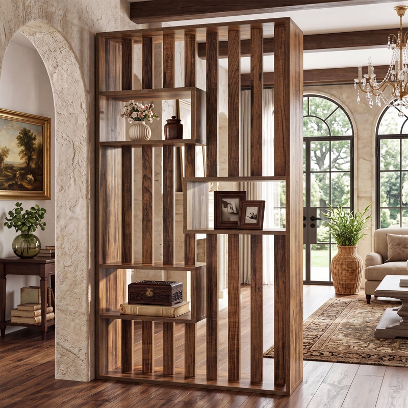 71" Tall Room Divider with Open Storage Shelves