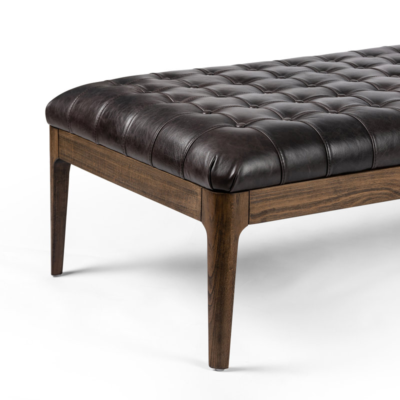 Joanna Leather Bench, Sonoma Black Genuine Leather