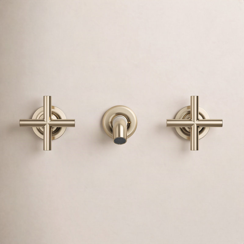 Purist Wall-Mounted Bathroom Faucet, Vibrant French Gold, Cross Handle