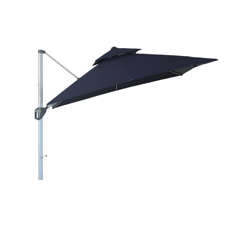 Parasol en porte-à-faux carré pivotant à 118 degrés avec couvercle Roxas, Bleu marine