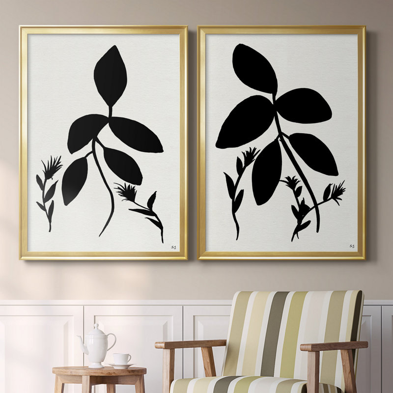 Silhouette Garden I - ensemble de 2 reproductions d'art sur toile encadrées, H 26,5 po x l 73 po x P 1,5 po, Or