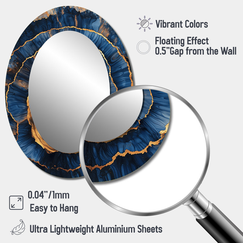 Aqua Crystal And Wood Slide Spiral I - Large Oval Wall Mirror On Metal, 40" x 30"