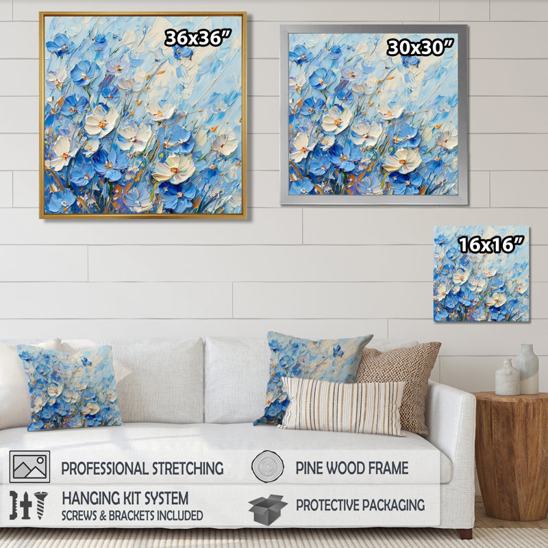 «Coastal Blue Wildflowers Meadow of Light I», art mural fleurs sauvages, Toile tendue, Ne pas appliquer, H 30 po x l 30 po