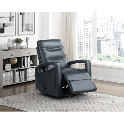 Moderne bleu marine respirant similicuir rembourré pivotant fauteuil inclinable coulissant meubles de salon 1pc bras ouvert conception confort moelleux