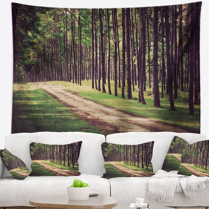 Tapisserie forêt de style rétro avec sentier, H 50 po x l 60 po