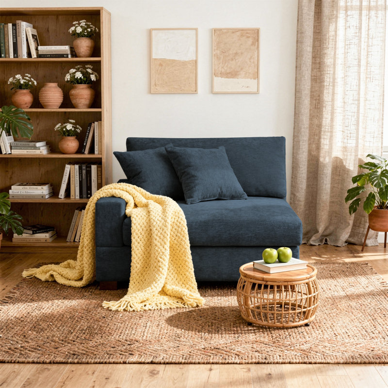 Milbrey Armchair with Cushioned Back, Chenille, Blue
