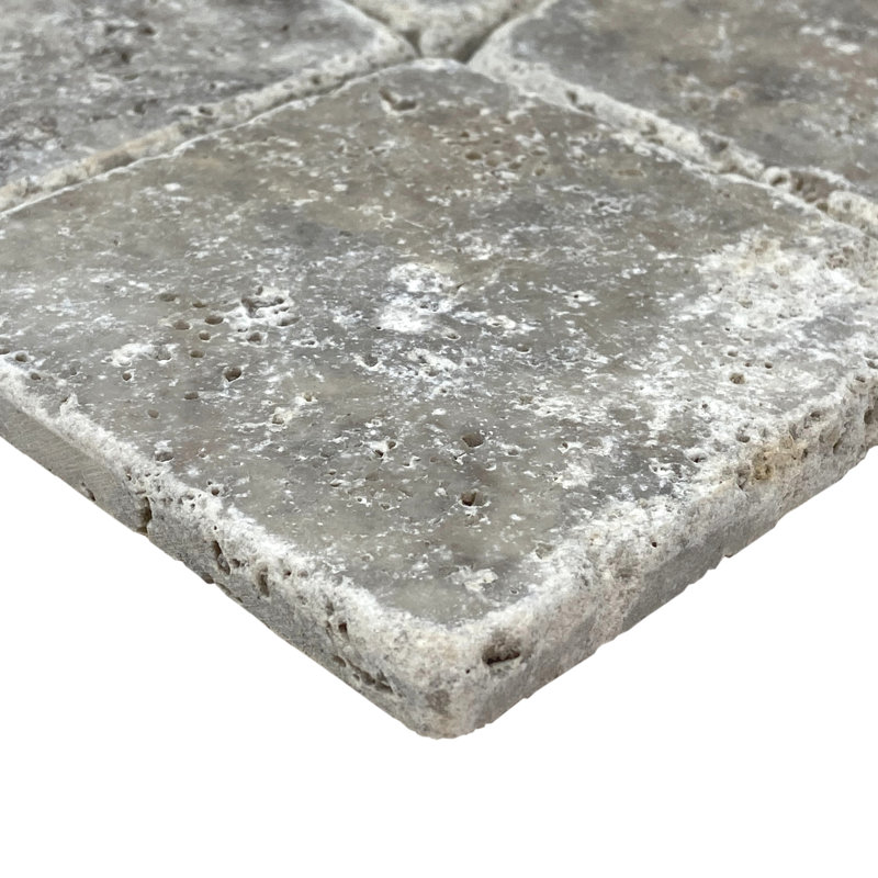 Silver 4" x 4" Travertine Wall & Floor Tile