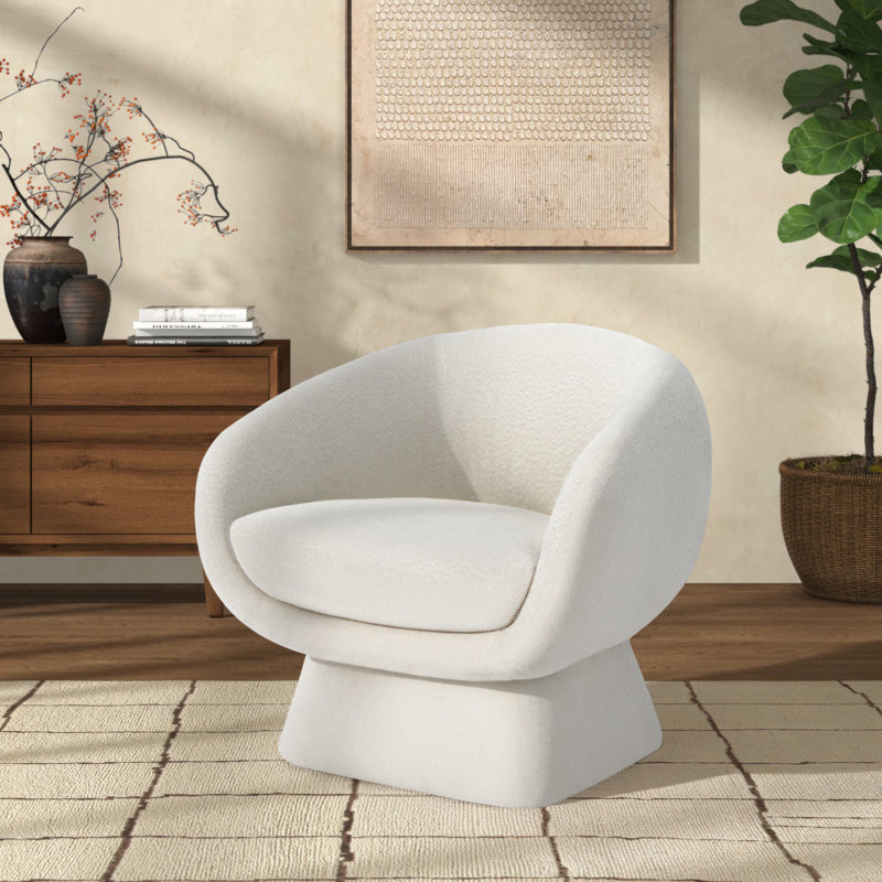 Fauteuil demi-tonneau en polyester 30,7 po Genata, Bouclé ivoire