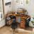 Built-in Outlets L-Shaped Computer Desk with Drawers & Storage Shelves-1421181445-1417777655