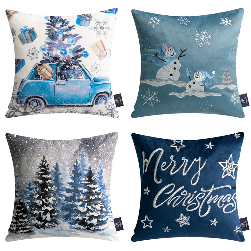 Housse de coussin Phantoscope Merry Christmas, Marine / Gris / Blanc, Pillow cover only