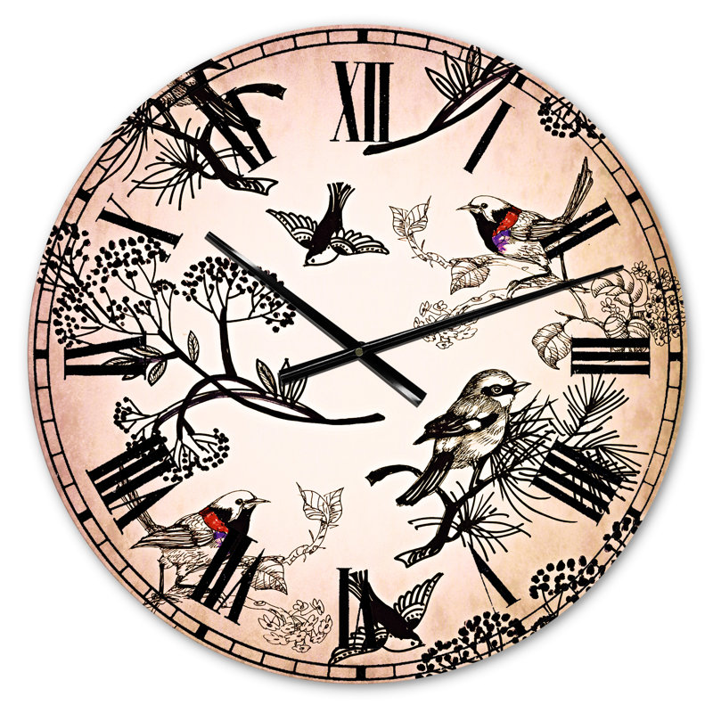 Motif floral avec oiseaux - Horloge murale traditionnelle, Petit
