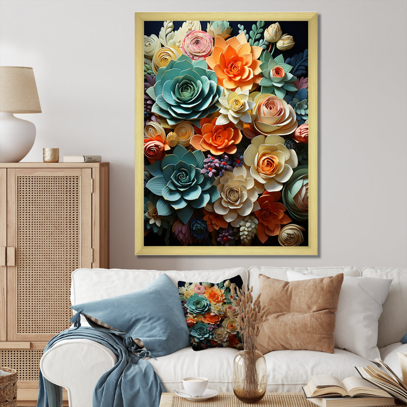 «Rossdale Green Balck Succulent Serenity I», reproduction sur toile, Cadre photo doré, H 44 po x l 34 po x P 1,5 po