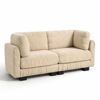 Canapé d'angle modulaire deux places en chenille à détails froncés, garni de mousse haute densité, avec coussins de dossier épais en forme de L, montage facile, revêtement doux, durable et respirant, conception modulaire flexible pour le salon, la chambre et les petits espaces.
