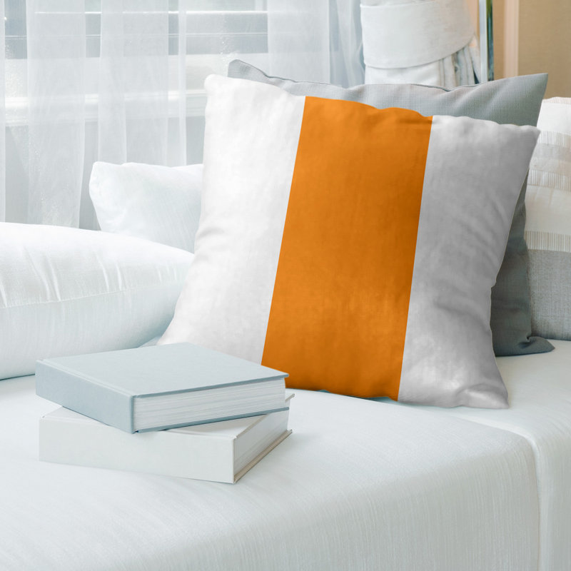 Housse de coussin, Blanc / orange, 20 po x 20 po, Polyester filé
