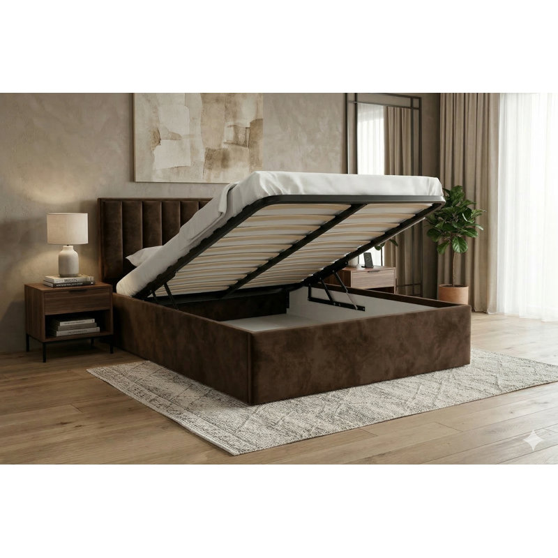 Upholstered Ottoman Storage Bed, Brown, 140x200cm