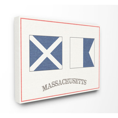 Red And Blue Nautical Flags Massachusetts by Daphne Polselli - Print on Wood