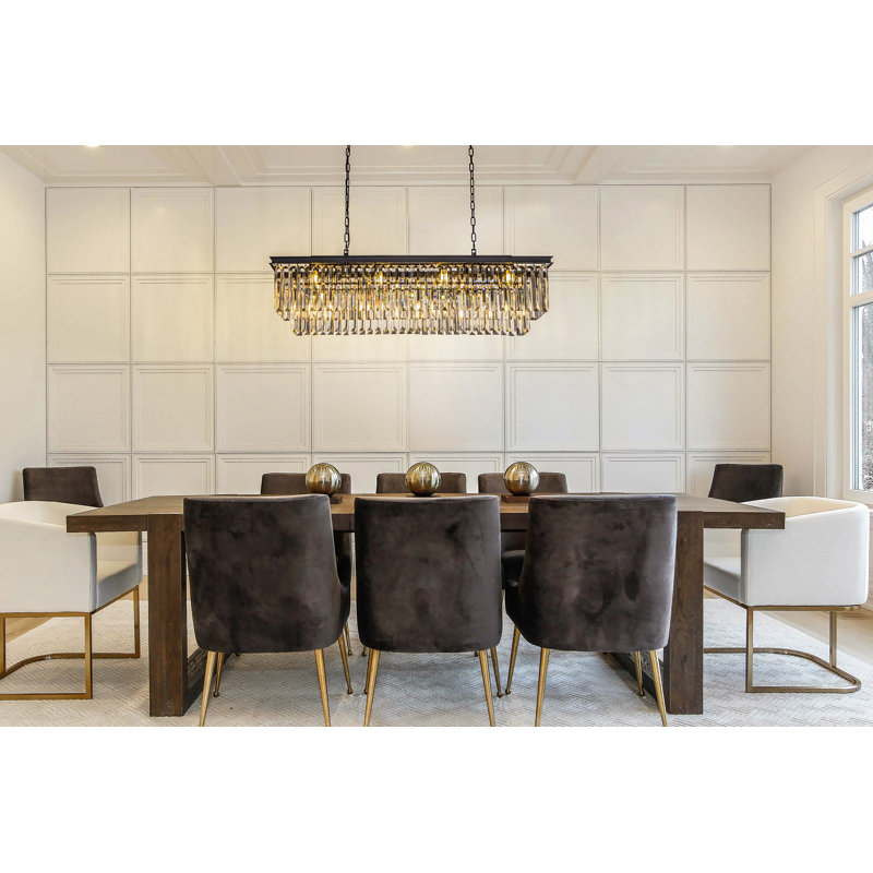 Lustre en cristal de luxe moderne à franges 12 lumières 50 "pour la salle à manger Cleaven, Noir
