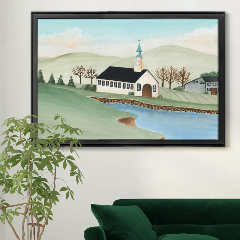 Folk Church Scene IV - reproduction de cadre photo, H 30,5 po x l 42,5 po x P 1,5 po, Noir