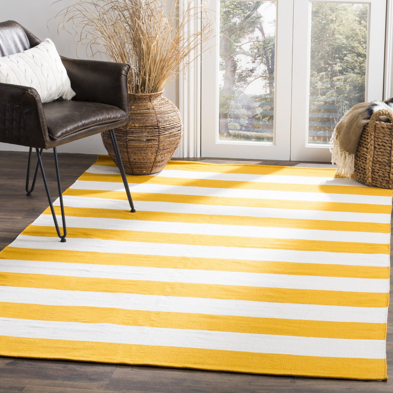 Tapis rayé en coton tissé à plat à la main Parik, Rectangle 5 pi x 8 pi