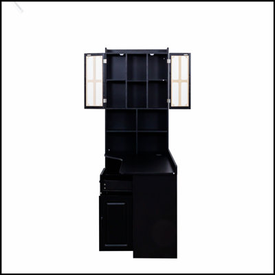 L-Shaped Corner Computer Desk for Home Office, Study Modern Style Table with Drawers, Bookshelf & Hutch, 2-in-1 Design, Large Working Space