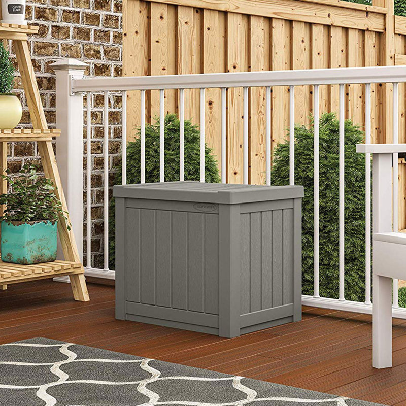 Suncast 22 in. W x 17 in. D Resin Deck Box Seat for Indoor and Outdoor Storage, Made in the USA, Stoney, 1