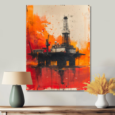 «Red Orange Oil Rig Sunrise Rodeo II», reproduction d'art sur toile