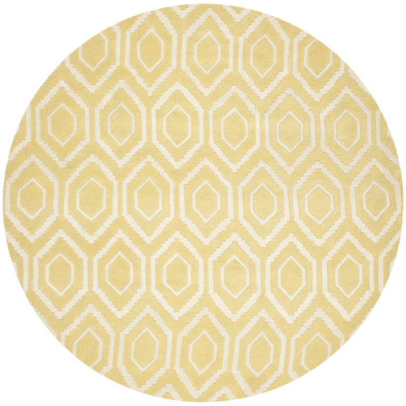 Deedie Hand Tufted Wool Geometric Rug, Round 4'