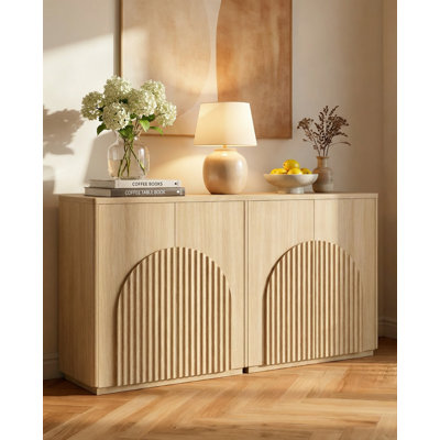 64'' Curved Sideboard Buffet Cabinet With Symmetrical Arch Doors for Living Room Accent, Bar, Kitchen(Set of 2)