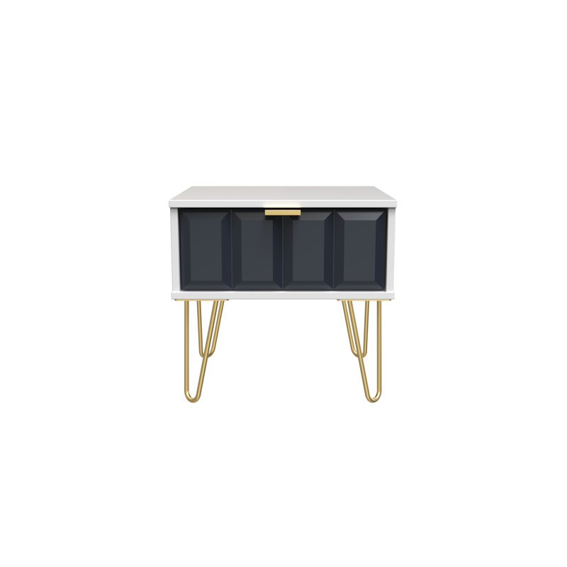 Allem 1 Drawer Bedside Cabinet (Ready Assembled), Indigo Matt/White
