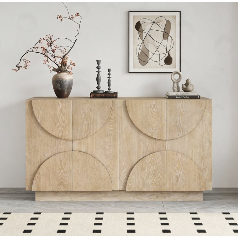 Buffet de rangement 4 portes avec poignées semi-circulaires, Naturel