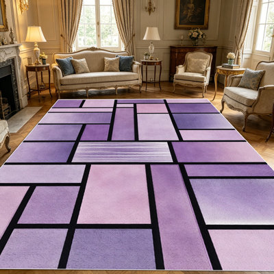 1PC Purple Ombre Geometric Mosaic Stained Glass Style area rugs for Living Room, bedroom, dining area, entryway, patio, balcony, home office, Home Decor, Outdoor Decor.