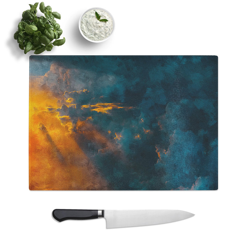 Tempered Glass Light Through the Clouds Chopping Board, 28.5 cm x 39 cm
